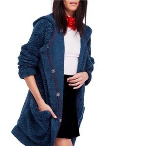 FREE PEOPLE Blue Warm Wishes Hooded Sweater Jacket